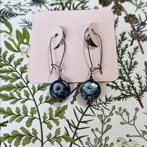 Handmade Navy Blue Ceramic Bead Dangle Earrings